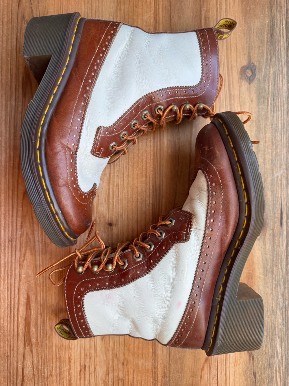 Dr. Martens Women’s 7 Brown White Brogue Wingtip Heeled Leather Boots